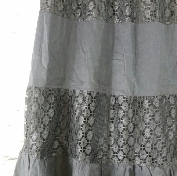 Black boho skirt flowy stretch longer length Net - Picture 2 of 6
